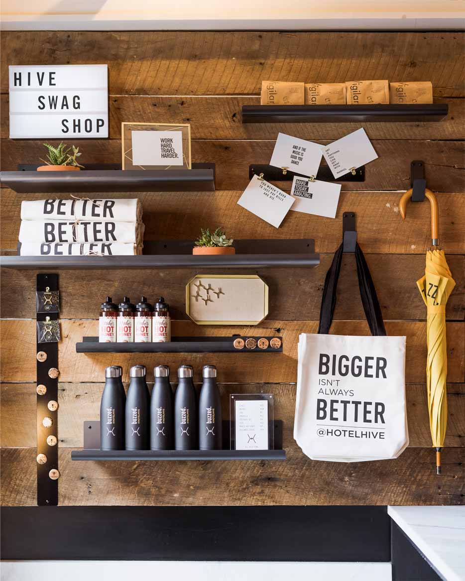 Products on wall shelf